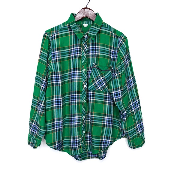 Aerie Green Plaid Button Down Pajama Loungewear Long Sleeve Shirt Size Large - Picture 1 of 16